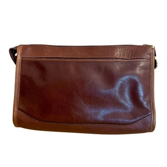 Vintage 90s Brahmin Fairhaven Smooth Two‑Tone Brown Leather Shoulder Bag Purse - Picture 3 of 6